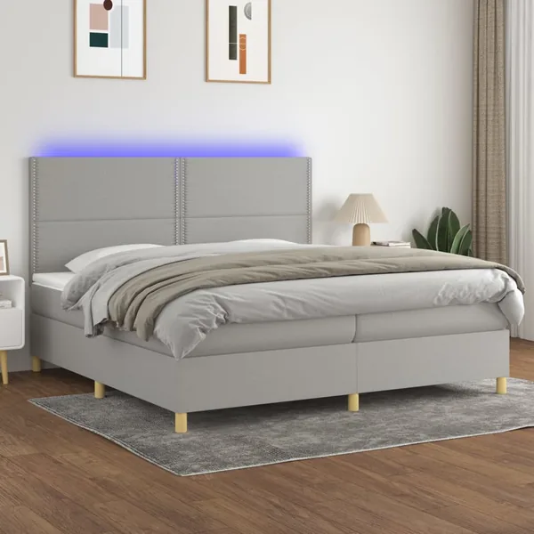 Sommier à lattes de lit matelas et LED Gris clair 200x200 cm