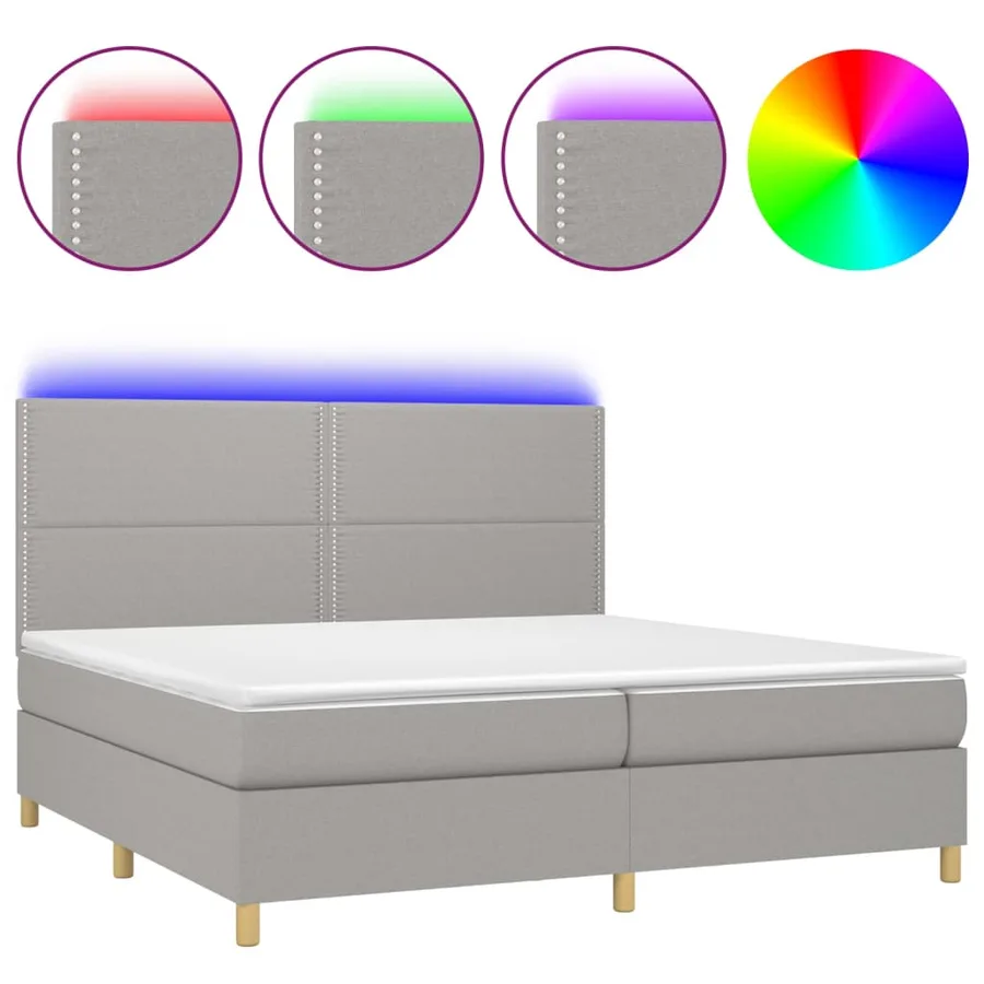 Sommier à lattes de lit matelas et LED Gris clair 200x200 cm - 2