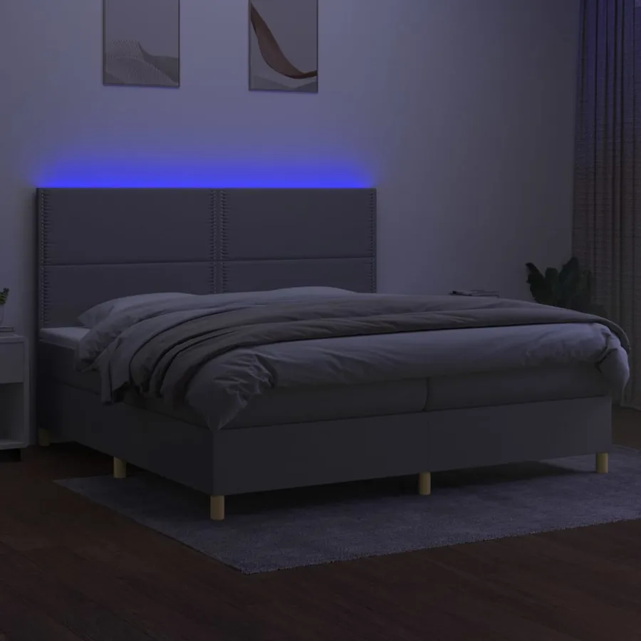 Sommier à lattes de lit matelas et LED Gris clair 200x200 cm - 4