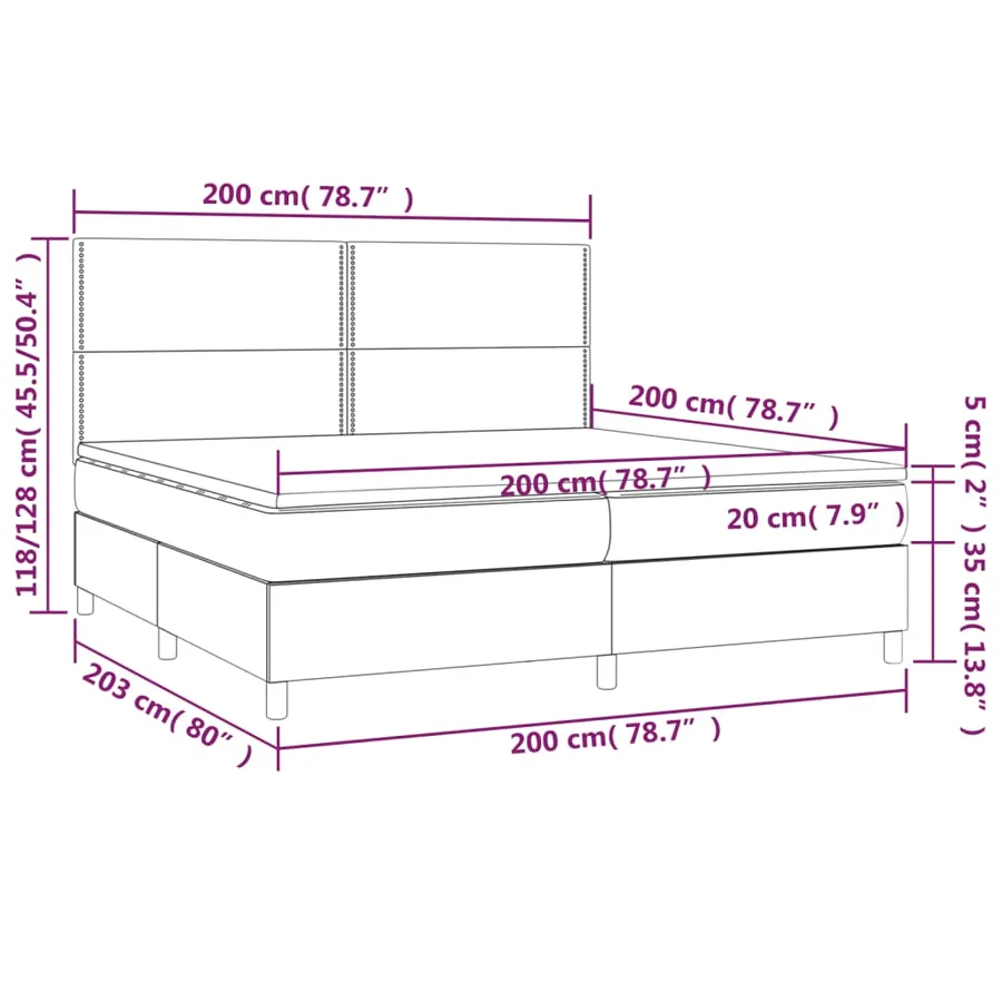 Sommier à lattes de lit matelas et LED Gris clair 200x200 cm - 8