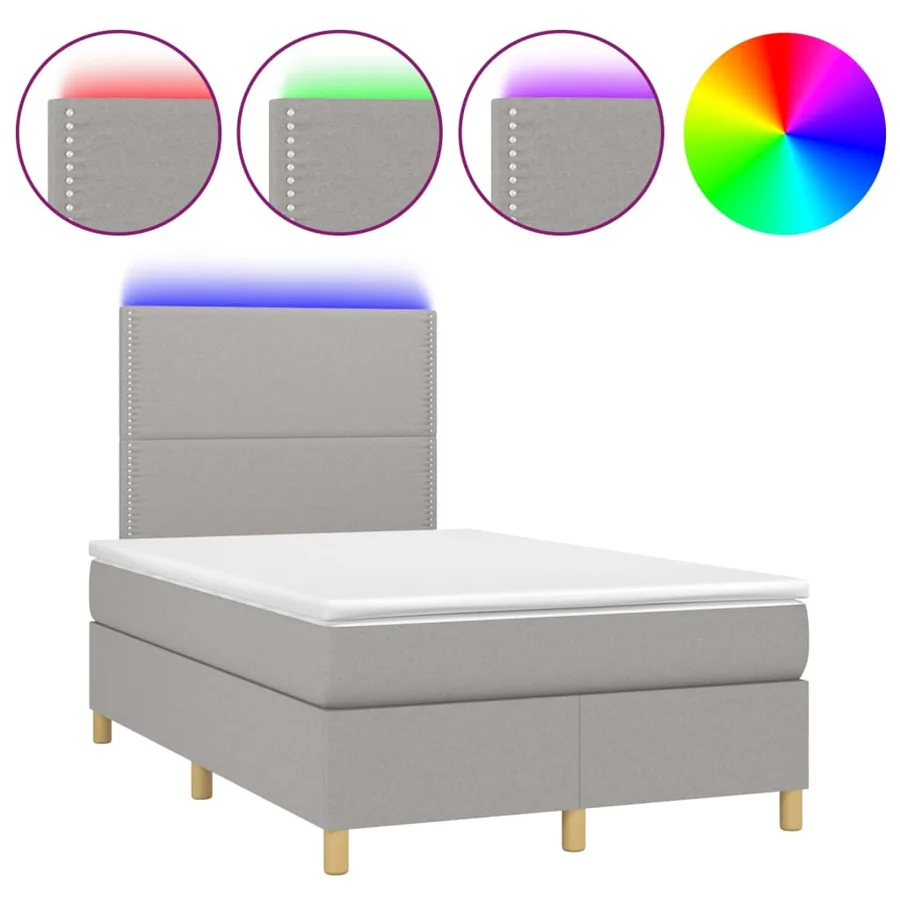 Sommier à lattes de lit et matelas et LED Gris clair 120x200 cm - 2