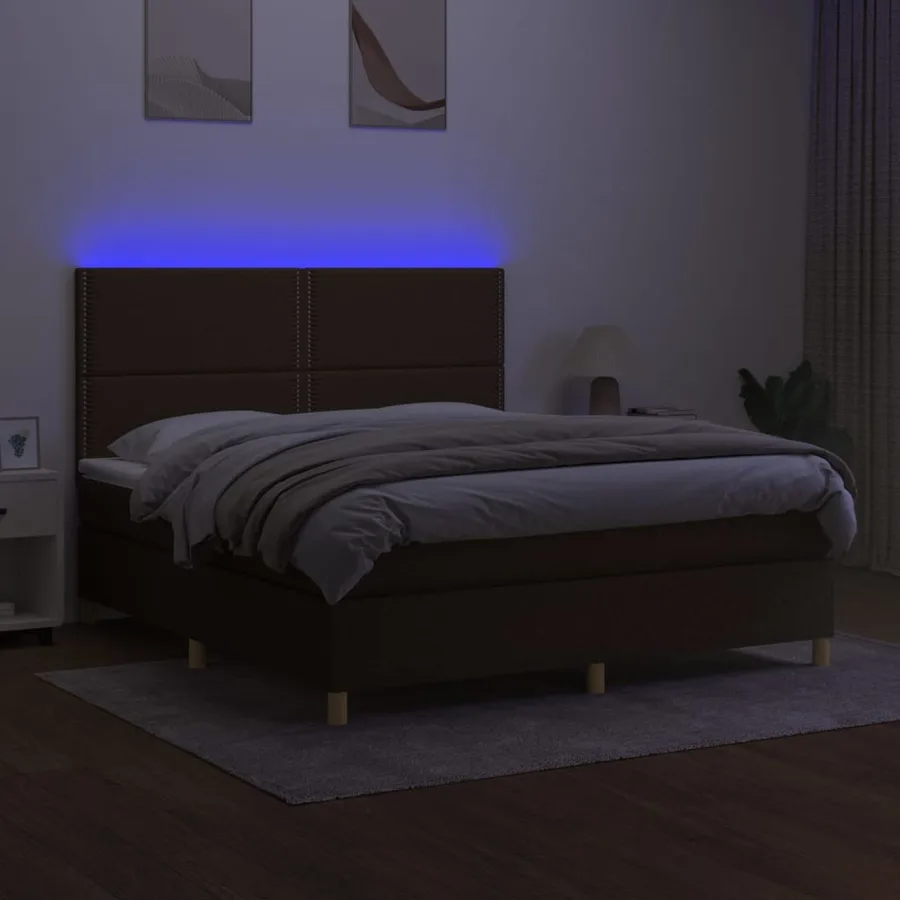Sommier à lattes de lit matelas et LED Marron foncé 180x200cm - 4