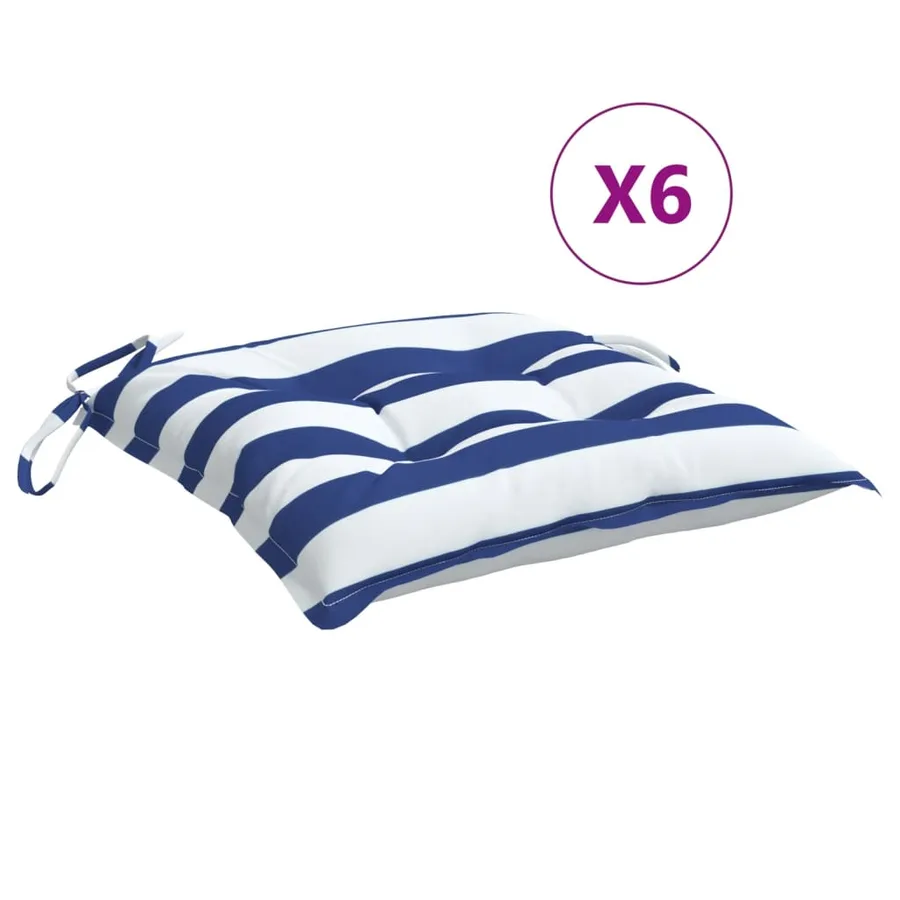 Coussins de chaise lot de 6 rayures bleues blanches 50x50x7 cm - 2