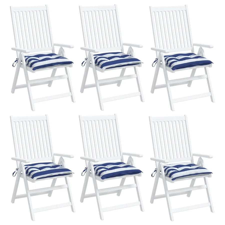 Coussins de chaise lot de 6 rayures bleues blanches 50x50x7 cm - 4
