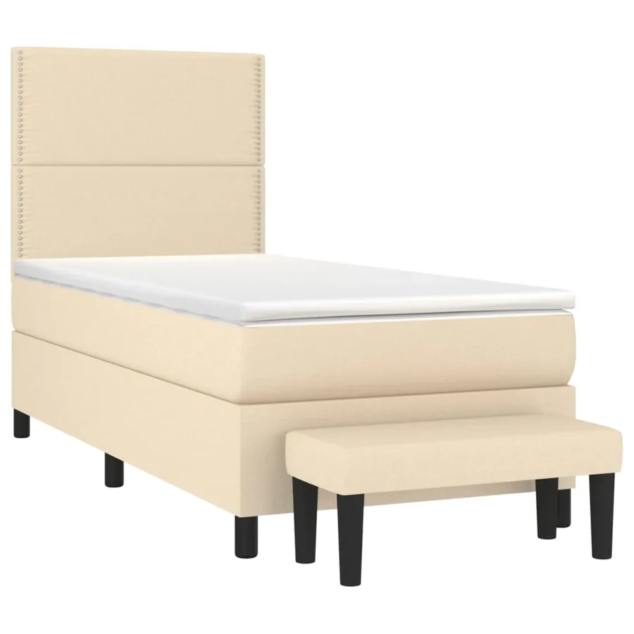 Sommier à lattes de lit avec matelas Crème 90x200 cm Tissu - 3