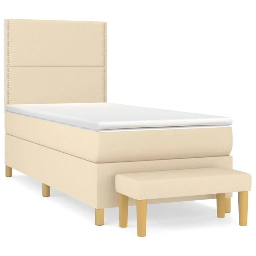 Sommier à lattes de lit et matelas Crème 90x190 cm Tissu - 2