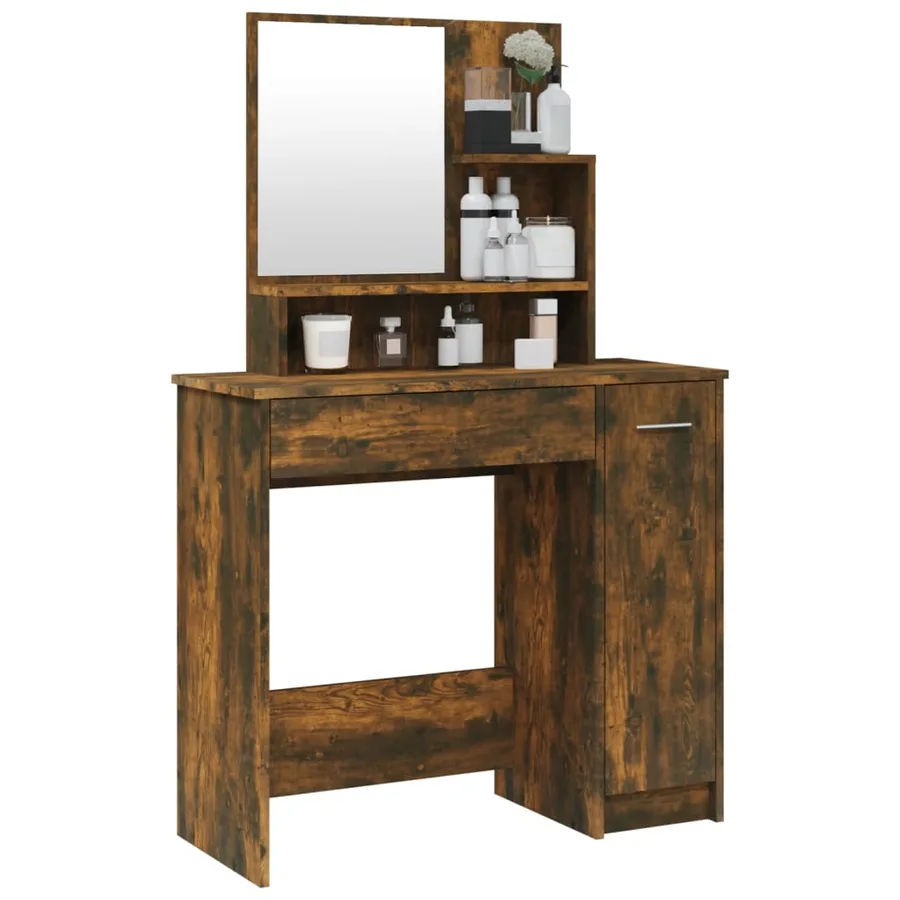 Coiffeuse avec miroir Chêne fumé 86,5x35x136 cm - 4