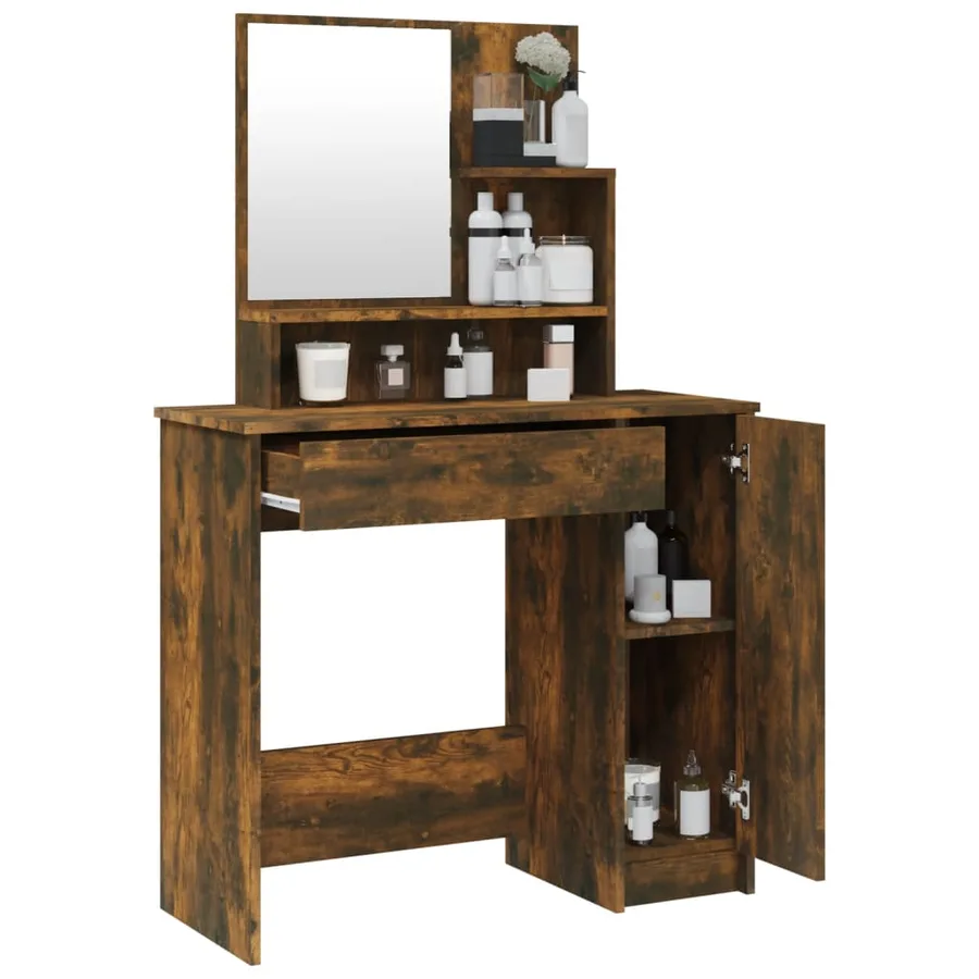 Coiffeuse avec miroir Chêne fumé 86,5x35x136 cm - 5
