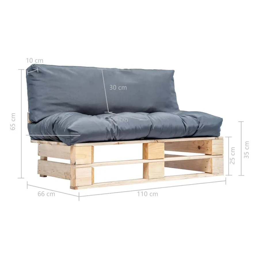 Canapé de jardin palette avec coussins gris Pinède - 5