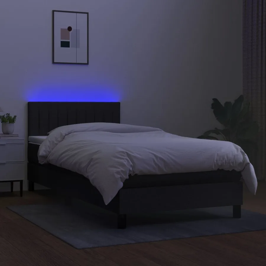 Sommier à lattes de lit avec matelas et LED Noir 80x200cm Tissu - 4