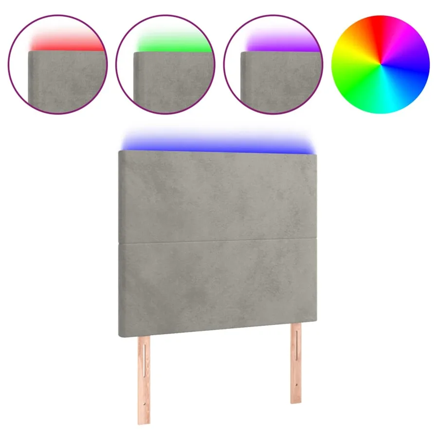 Tête de lit à LED Gris clair 100x5x118/128 cm Velours - 2