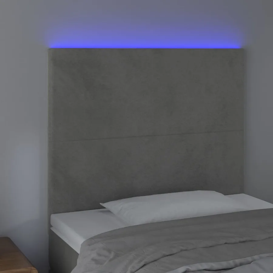 Tête de lit à LED Gris clair 100x5x118/128 cm Velours - 3