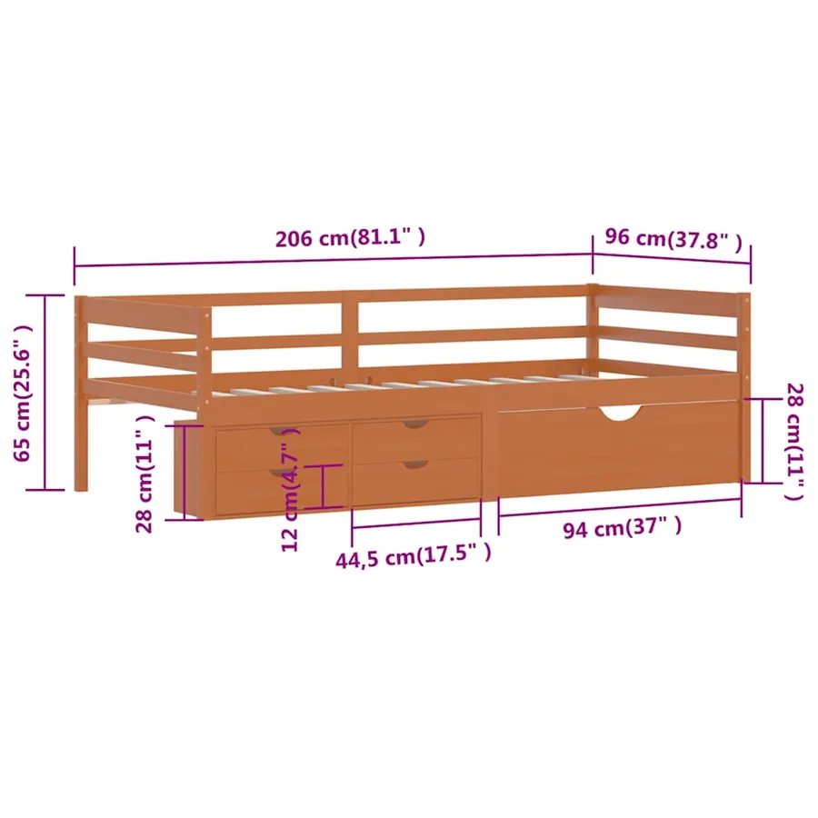 Cadre de lit avec rangement sans matelas marron miel 90x200 cm - 10