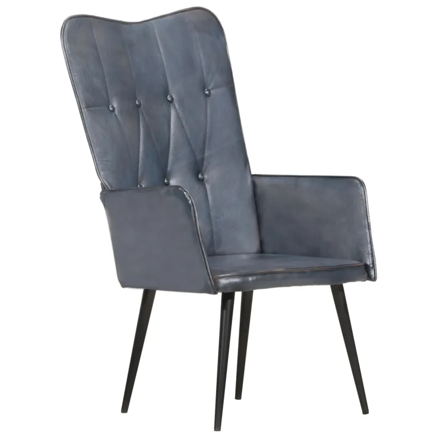 Chaise à oreilles Gris Cuir véritable - 10