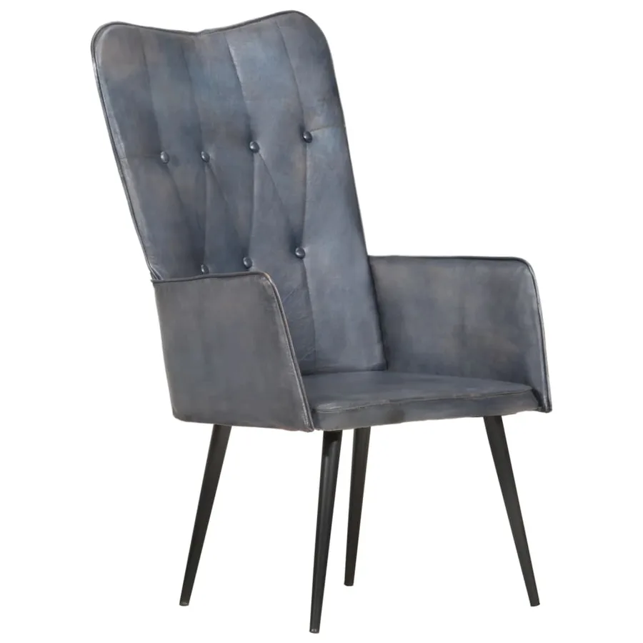 Chaise à oreilles Gris Cuir véritable - 11