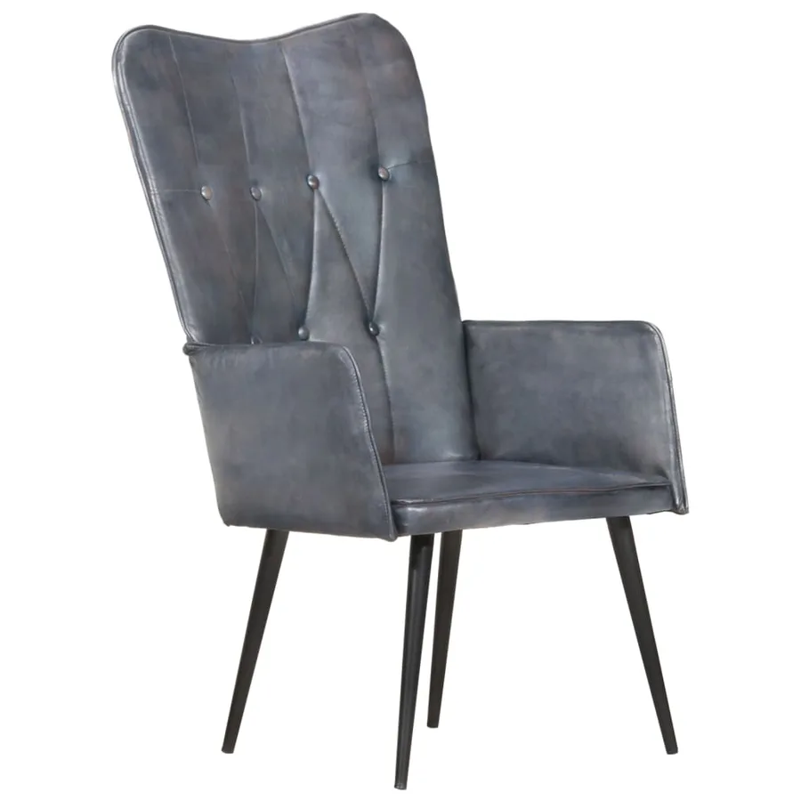 Chaise à oreilles Gris Cuir véritable - 12