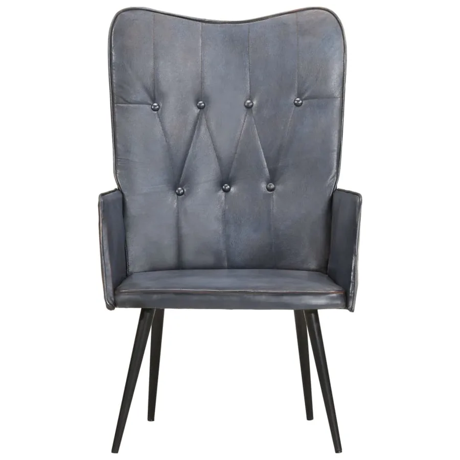 Chaise à oreilles Gris Cuir véritable - 2