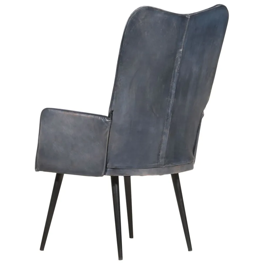 Chaise à oreilles Gris Cuir véritable - 3