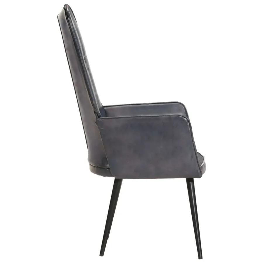 Chaise à oreilles Gris Cuir véritable - 4