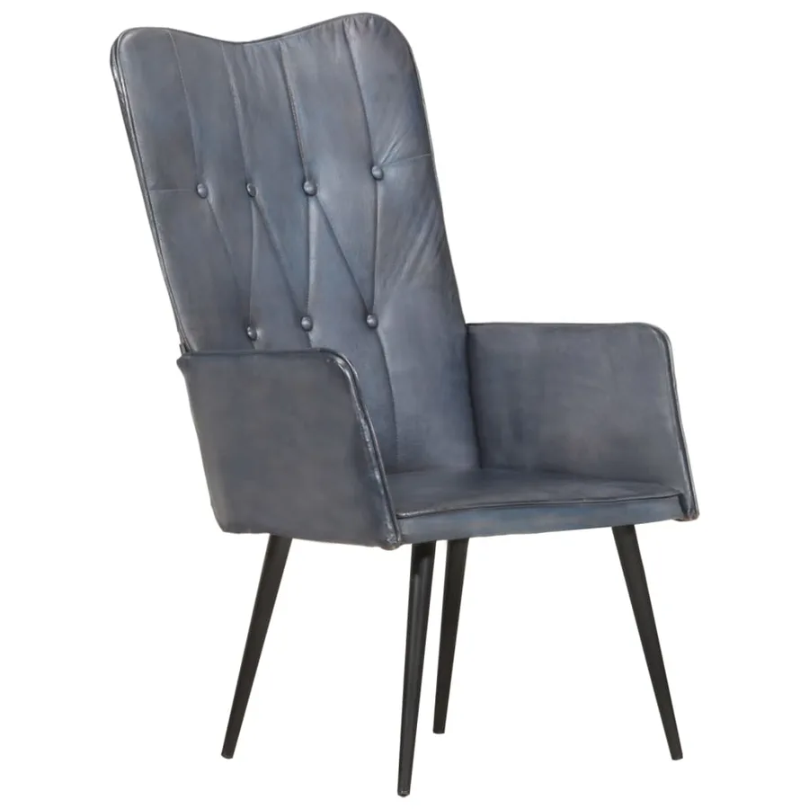 Chaise à oreilles Gris Cuir véritable - 9