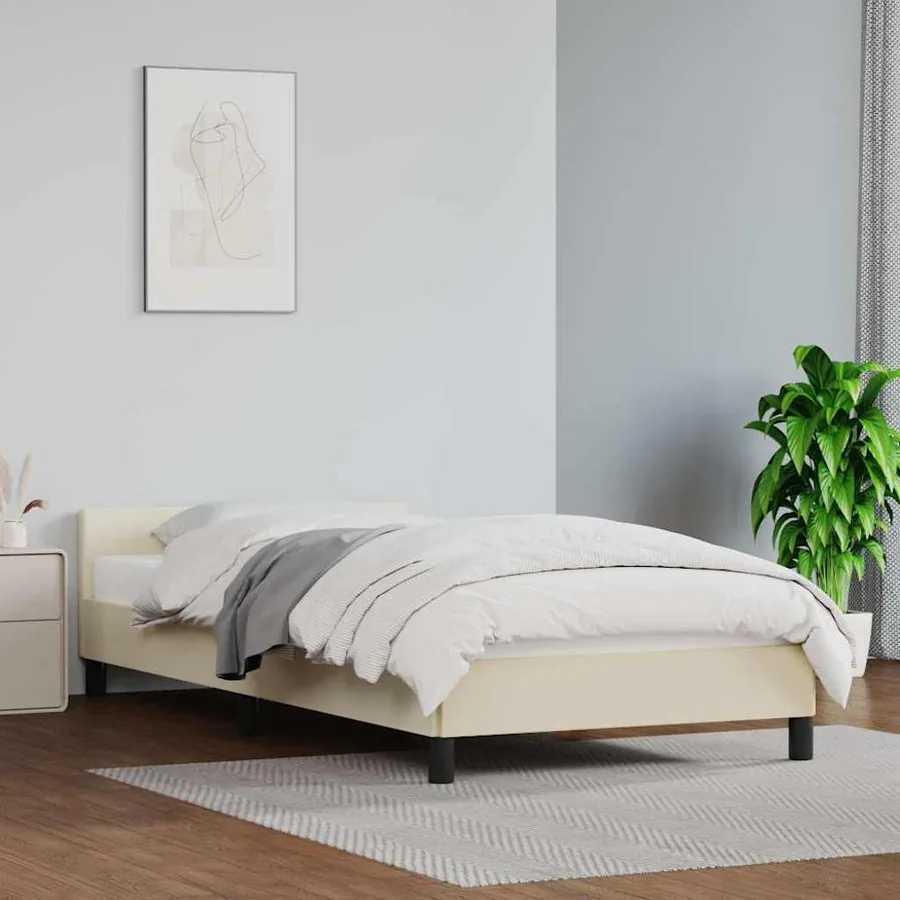 Cadre de lit avec tête de lit sans matelas crème 90x190 cm