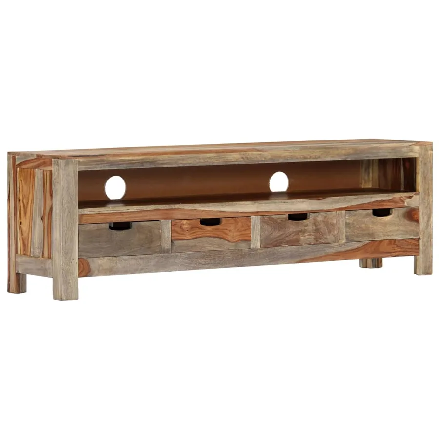 Meuble TV Bois massif 130x30x40 cm - 11