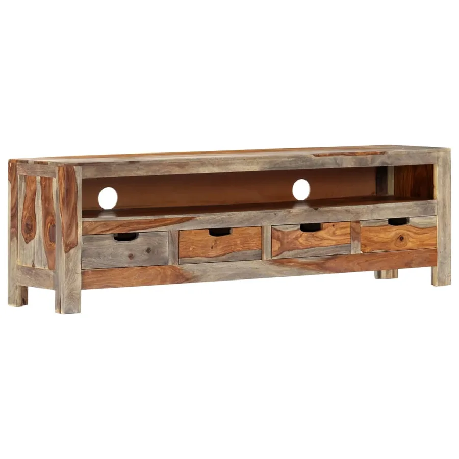 Meuble TV Bois massif 130x30x40 cm - 12