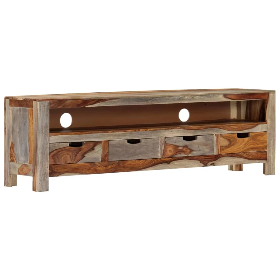 Meuble TV Bois massif 130x30x40 cm - 9