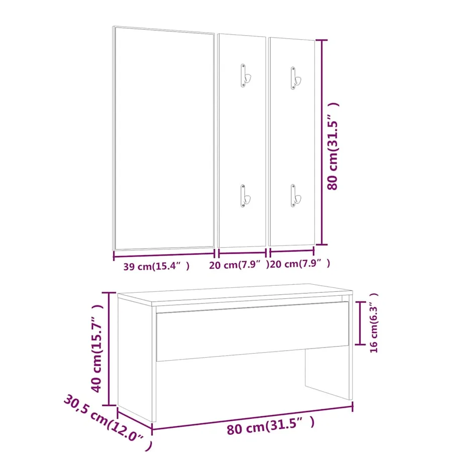 Ensemble de meubles de couloir Blanc Bois d'ingénierie - 9