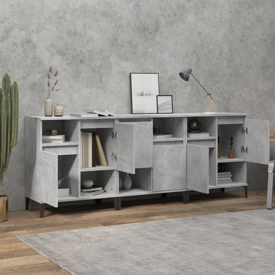Buffets 3 pcs gris béton 60x35x70 cm bois d'ingénierie - 3