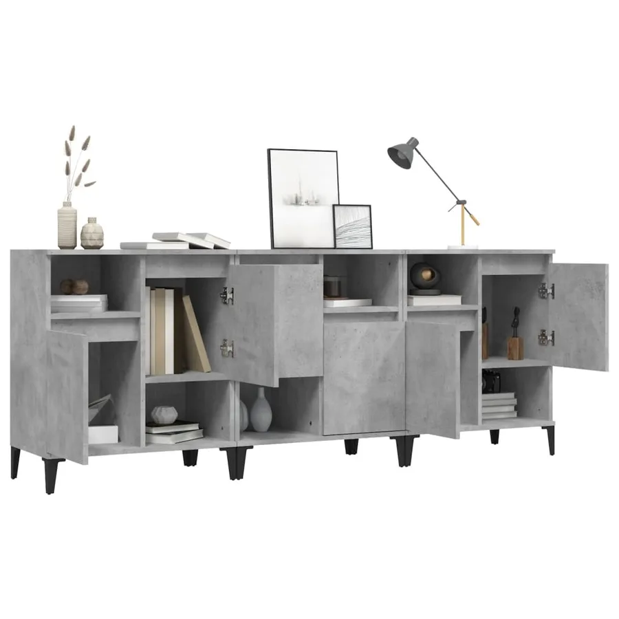 Buffets 3 pcs gris béton 60x35x70 cm bois d'ingénierie - 4
