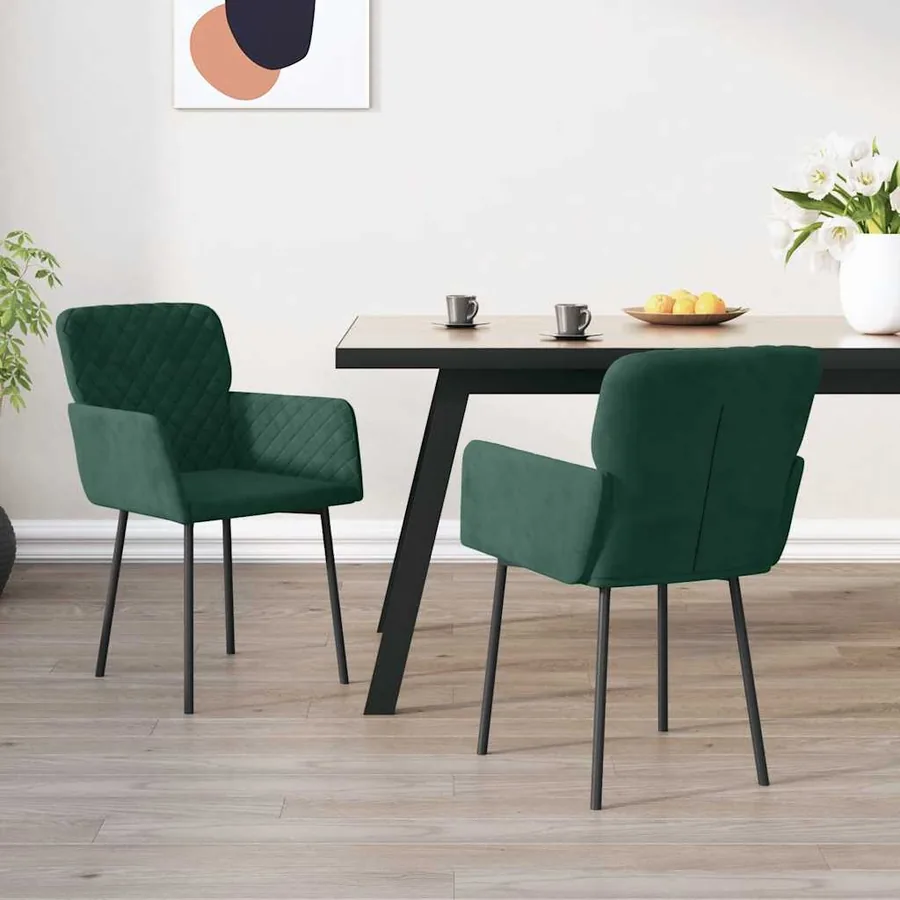 Chaises à manger lot de 2 Vert foncé Velours