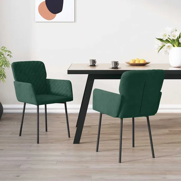 Chaises à manger lot de 2 Vert foncé Velours