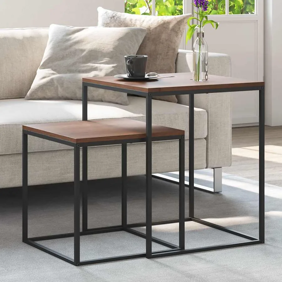 Ensemble de table basse 2 pcs Bois d'ingénierie et métal