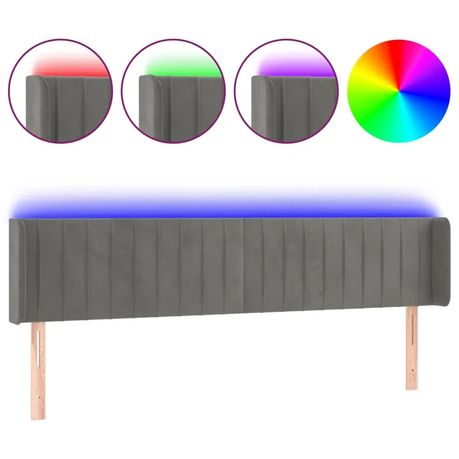 Tête de lit à LED Gris clair 163x16x78/88 cm Velours - 2