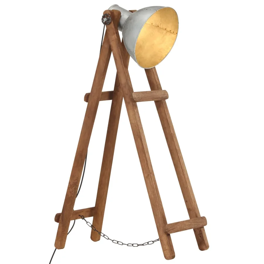 Lampadaire Argenté E27 Bois de manguier massif