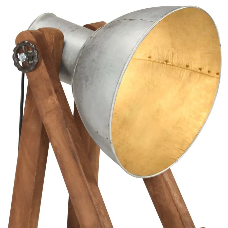 Lampadaire Argenté E27 Bois de manguier massif - 6