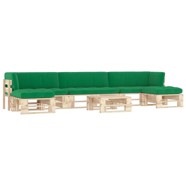 Salon de jardin palette 6pcs avec coussins Bois de pin imprégné