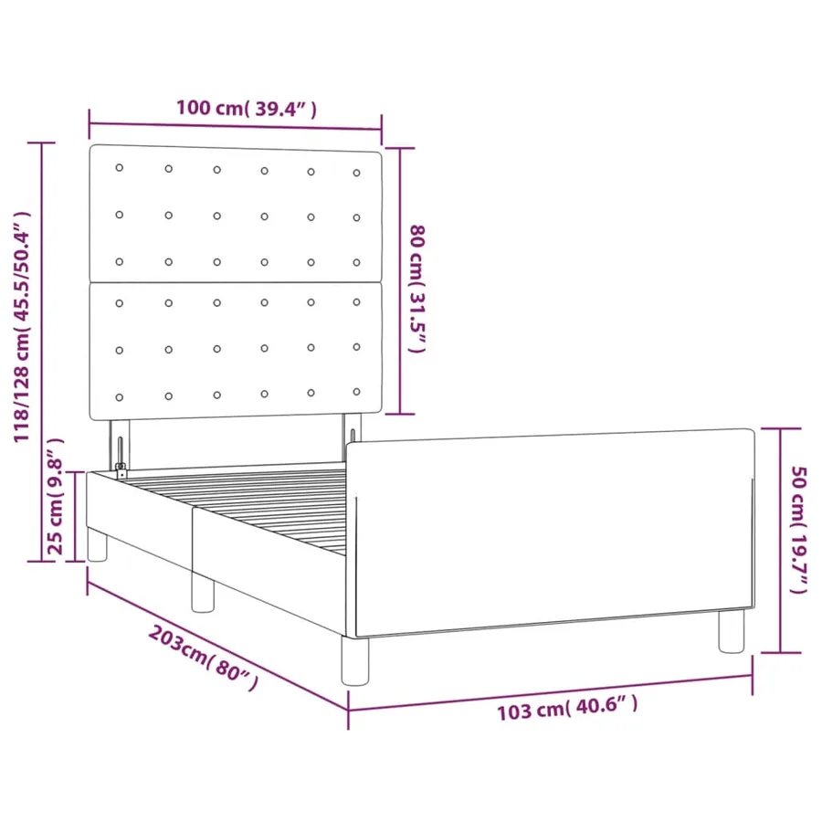 Cadre de lit sans matelas gris clair 100x200 cm tissu - 14