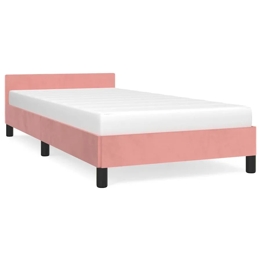 Cadre de lit et tête de lit sans matelas rose 90x190 cm velours - 2