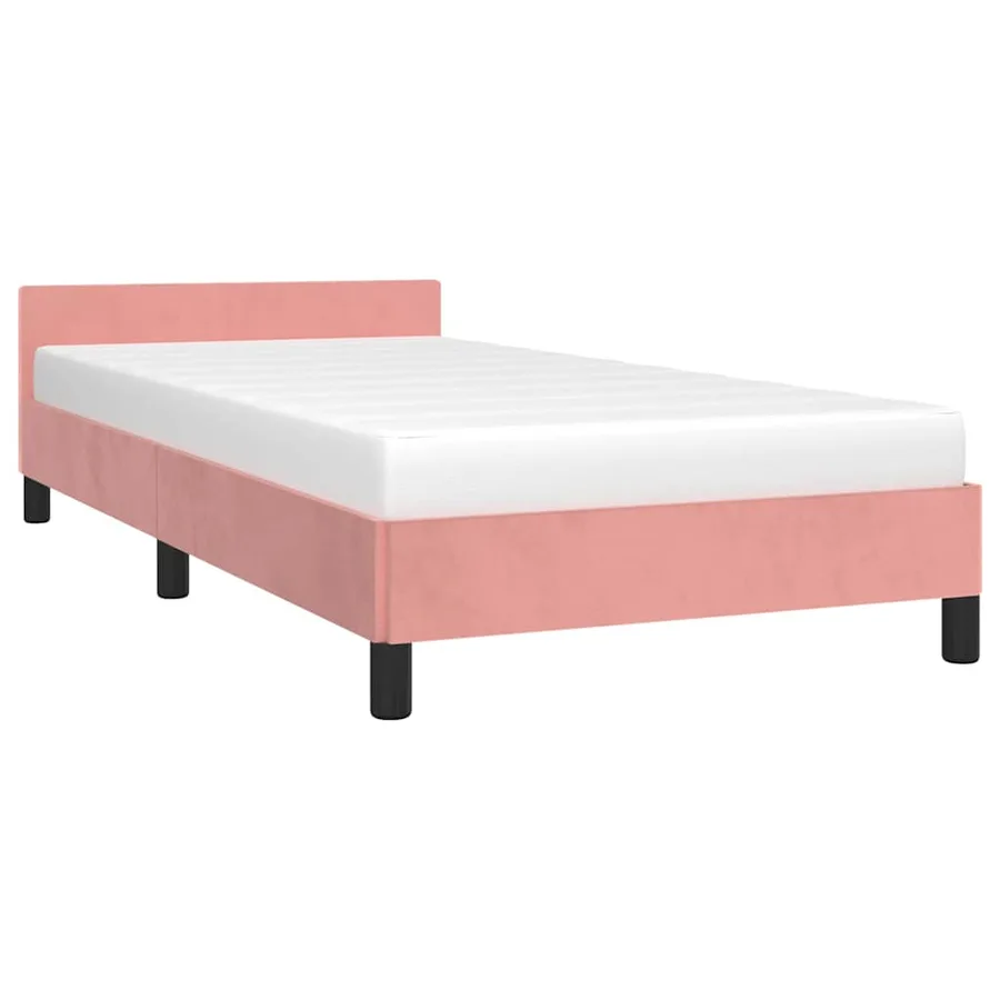 Cadre de lit et tête de lit sans matelas rose 90x190 cm velours - 3