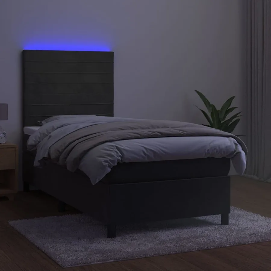 Sommier à lattes de lit matelas LED Gris foncé 90x200cm Velours - 4