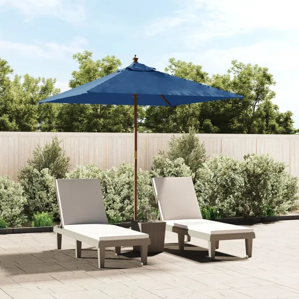 Parasol de jardin avec mât en bois bleu azuré 198x198x231 cm