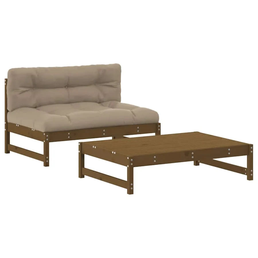 Salon de jardin 2 pcs avec coussins marron miel bois massif - 2