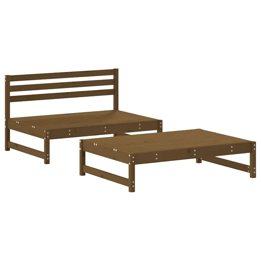 Salon de jardin 2 pcs avec coussins marron miel bois massif - 3