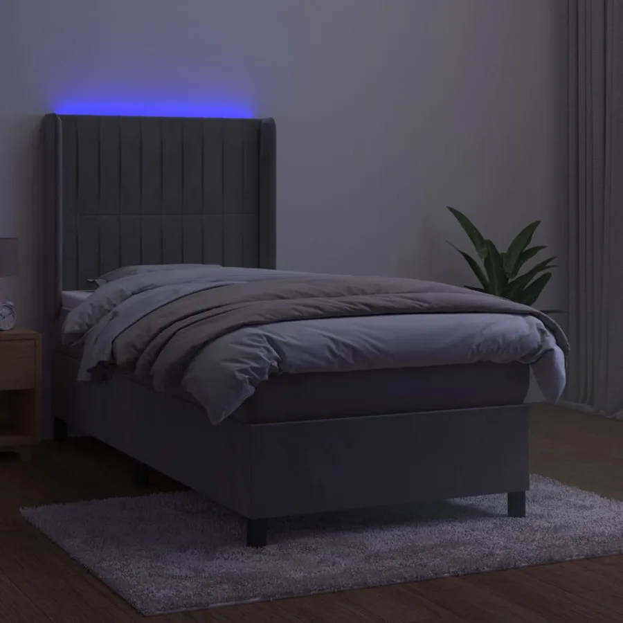 Sommier à lattes de lit matelas et LED Gris clair 100x200 cm - 3