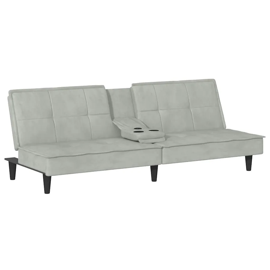 Canapé-lit avec porte-gobelets gris clair velours - 2
