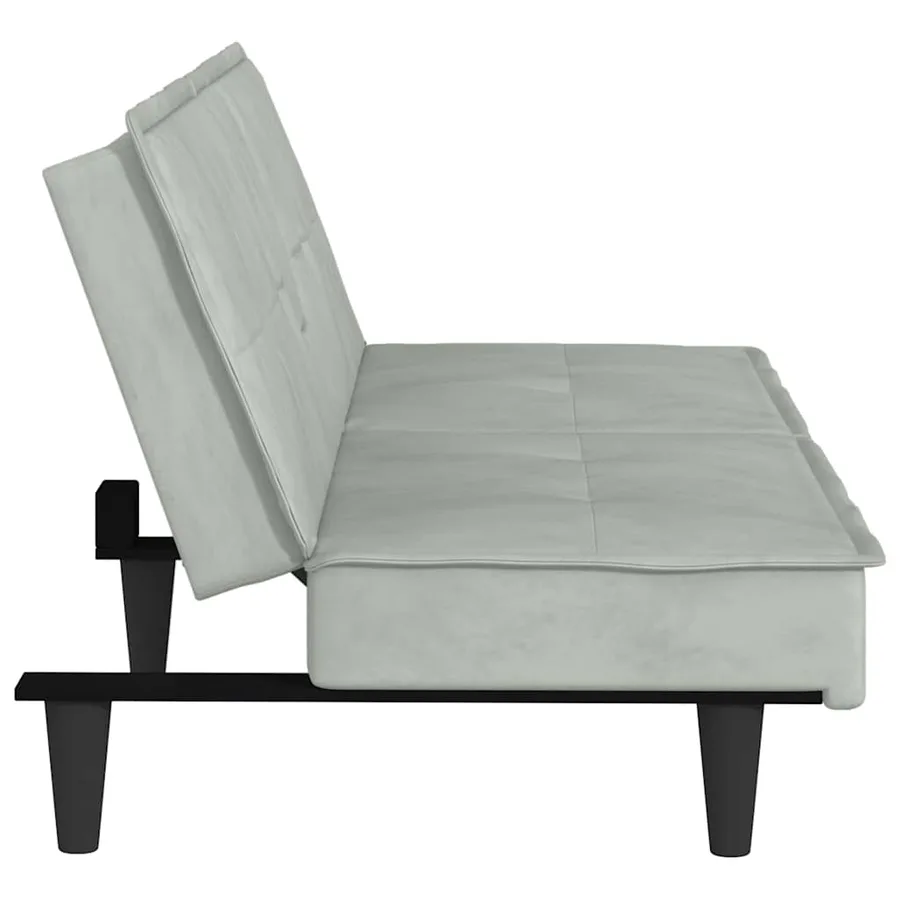Canapé-lit avec porte-gobelets gris clair velours - 6