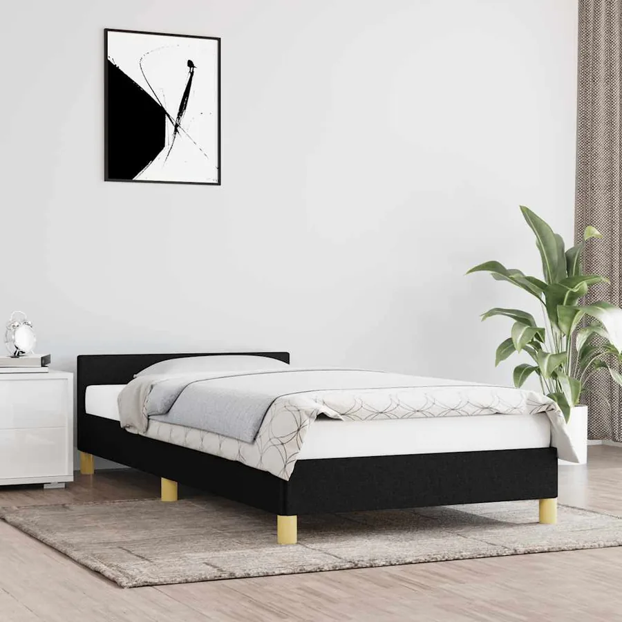 Cadre de lit avec tête de lit sans matelas noir 90x190 cm tissu
