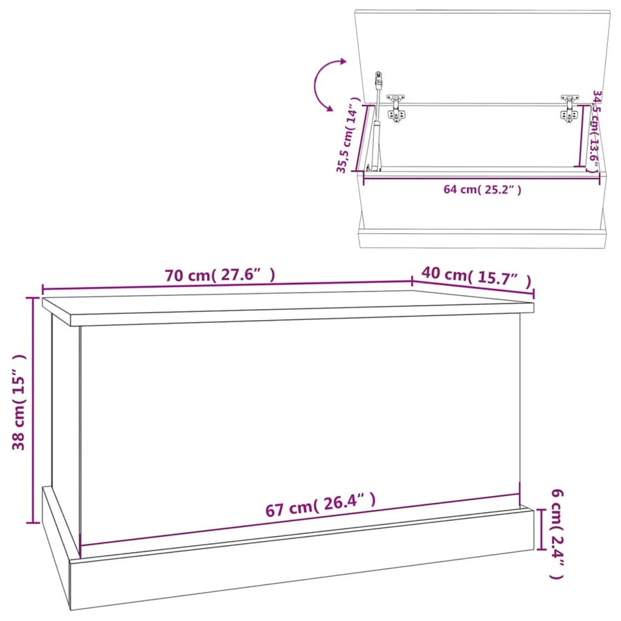 Boîte de rangement sonoma gris 70x40x38 cm bois d'ingénierie - 8
